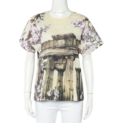 Pre-owned Dolce & Gabbana Cream Ancient Greece & Almond Blossom Printed Silk Top S