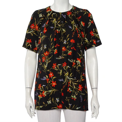 Pre-owned Balenciaga Black Floral Printed Crepe Pleated Top L