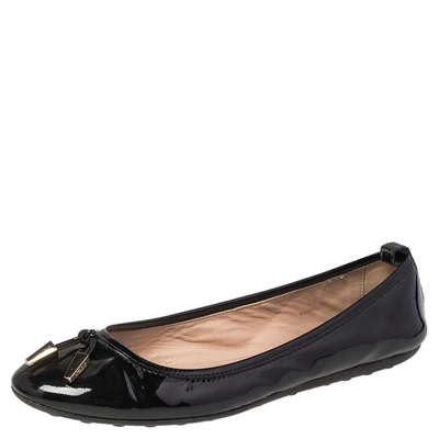 Pre-owned Tod's Black Patent Leather Studded Ballet Flats Size 38