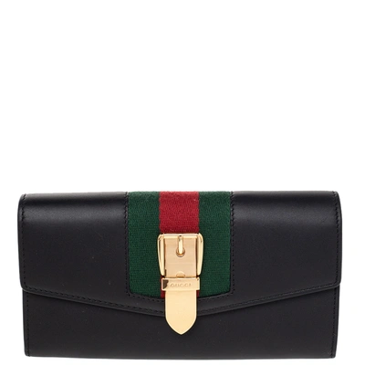 Pre-owned Gucci Black Leather Sylvie Continental Wallet