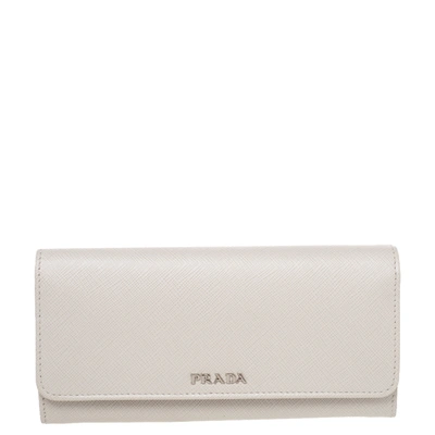 Pre-owned Prada White Saffiano Leather Flap Wallet