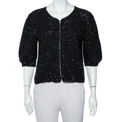 Pre-owned Dolce & Gabbana Black Sequin Embellished Knit Zip Front Jacket L