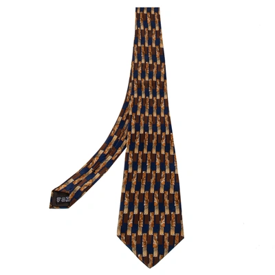 Pre-owned Lanvin Vintage Brown Geometric Printed Silk Traditional Tie