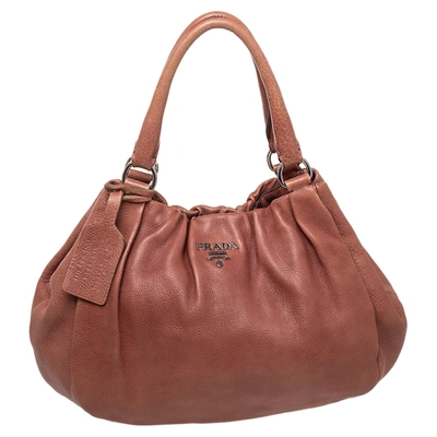 Pre-owned Prada Burnt Pink Cervo Leather Gathered Tote