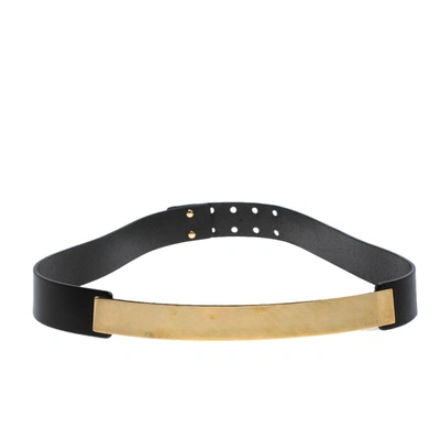 Pre-owned Gucci Black Leather Gold Plate Waist Belt 90 Cm