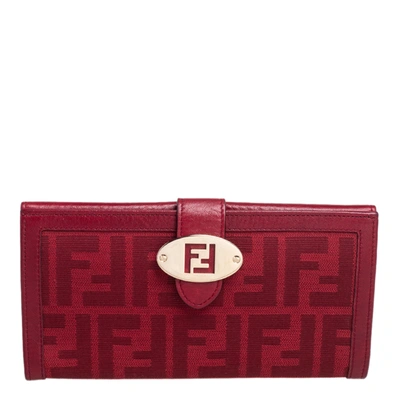 Pre-owned Fendi Red Zucca Canvas And Leather Flap Continental Wallet