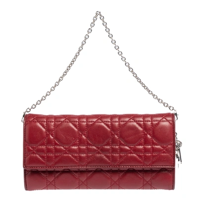 Pre-owned Dior Wallet On Chain In Red