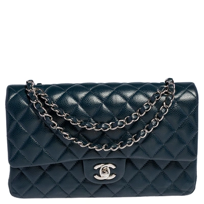 Pre-owned Chanel Oxford Blue Caviar Leather Medium Classic Double Flap Bag