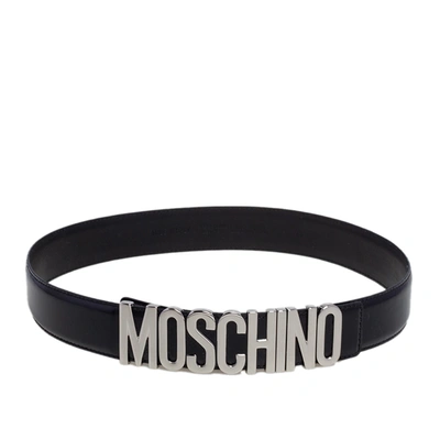 Pre-owned Moschino Black Leather Classic Logo Belt 95 Cm