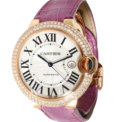 Pre-owned Cartier Silver Diamonds 18k Rose Gold Ballon Bleu We900851 Women's Wristwatch 42 Mm