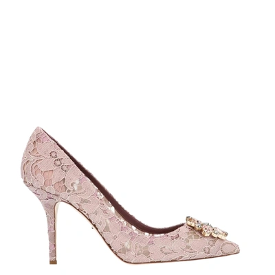 Pre-owned Dolce & Gabbana Pink Taormina Lace Crystals Embellished Pumps Size Eu 38
