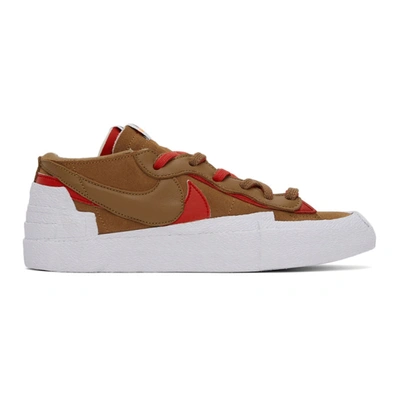 Nike Mens Light British Tan Univer Sacai X Blazer Low Leather And Suede Low-top Trainers 7.5 In Brown