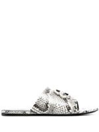 Balenciaga Oval Bb Mule Sandals In White Black Silver