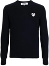 Comme Des Garçons Play Heart-patch V-neck Wool Jumper In 蓝色