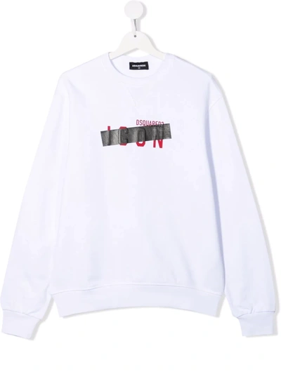 Dsquared2 Kids' Icon Logo Detail Cotton Sweatshirt In White