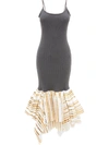 Jw Anderson Metallic Satin-jacquard And Ribbed Cotton Midi Dress In 灰色
