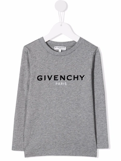 Givenchy Kids' Long Sleeved Logo Print T-shirt In 灰色