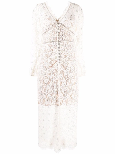 Self-portrait Cream Embellished Cord Lace Midi Dress In 白色