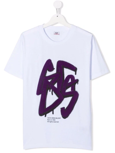 Gcds Kids' Graffiti Logo T-shirt In 白色