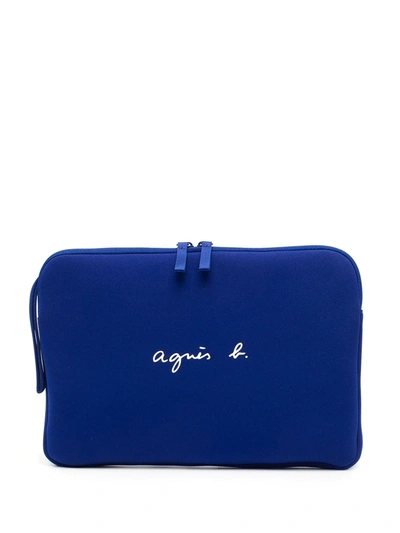 Agnès B. Logo-print Zip-up Laptop Bag In 蓝色