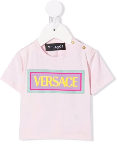 Versace Babies' Logo Print T-shirt In 粉色