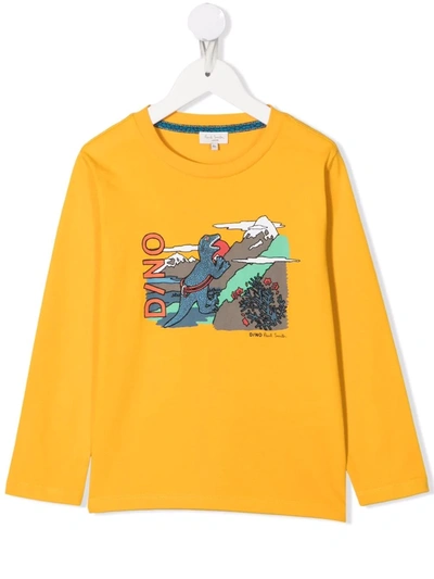Paul Smith Junior Dino-print Cotton T-shirt In 黄色