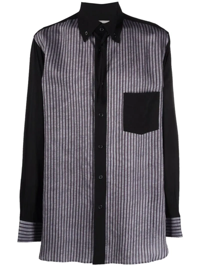 Yohji Yamamoto Pinstripe Print Panel Shirt In 黑色