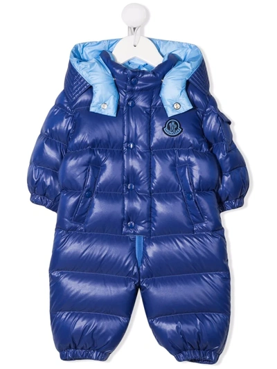 Moncler Babies' Logo Patch Padded Suit In 蓝色