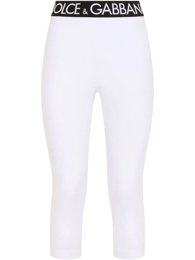 Dolce & Gabbana Logo-waistband Cropped Leggings In Weiss