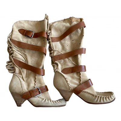 Pre-owned Coach Leather Ankle Boots In Beige