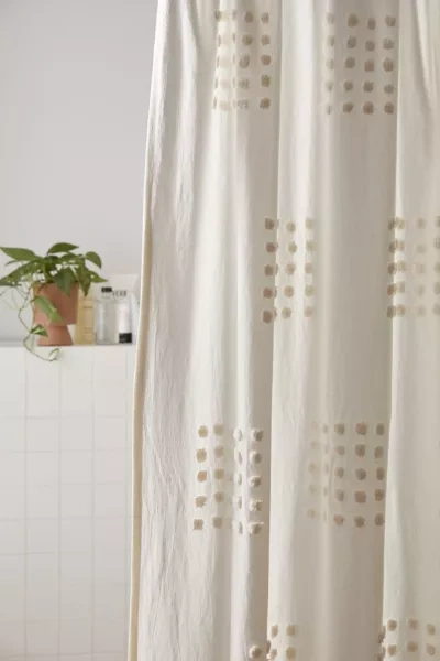 Urban Outfitters Grid Tufted Shower Curtain In Cream