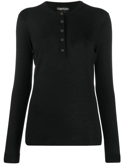 Tom Ford Black Long-sleeved Polo In Nero