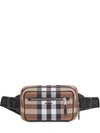 BURBERRY BROWN CHECK COTTON CANVAS AND LEATHER BUM BAG