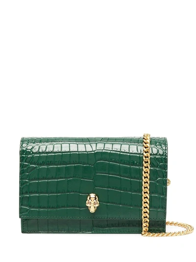 Alexander Mcqueen Crocodile Effect Crossbody Bag In Green