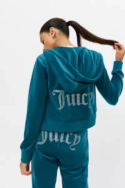 Juicy Couture Embellished Velour Zip-up Hoodie Track Jacket In