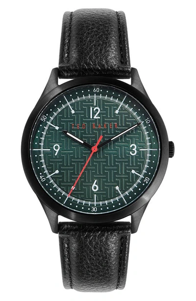 Ted Baker Manhattan Leather Strap Watch, 40mm In Green