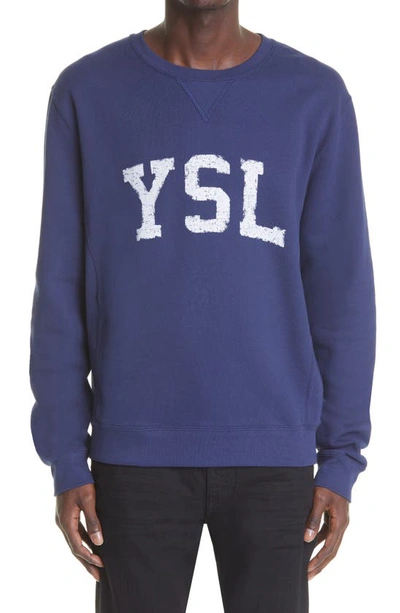 Saint Laurent Logo-print Cotton Sweatshirt In Blue