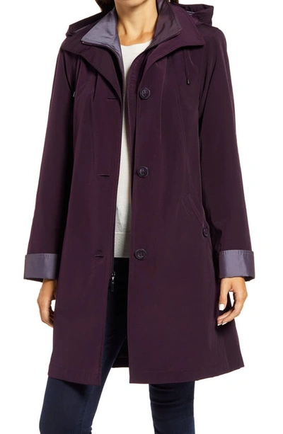 Gallery Water Resistant Hooded Rain Jacket In Blackberry