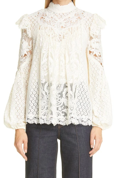 Zimmermann Concert Ruffled Cotton-blend Lace Blouse In Cream