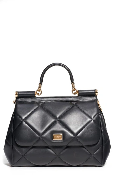 Dolce & Gabbana Miss Sicily Medium Quilted Leather Satchel Bag In Black
