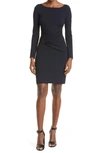 Emporio Armani Cap-sleeve Gathered Waist Milano Jersey Dress In Navy