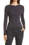 Nili Lotan Jordan Ribbed Cotton-jersey Henley Top In Navy