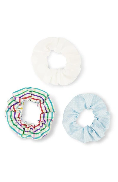 Bien Abye Assorted 3-pack Silk Scrunchies In White/ Black/ Multi