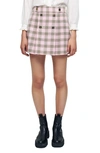 Maje Womens Roses Checked Virgin-wool Mini Skirt 10 In Pink