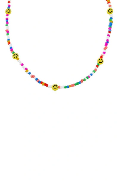 Adinas Jewels Smiley Face Rainbow Beaded Necklace In Yellow Multi