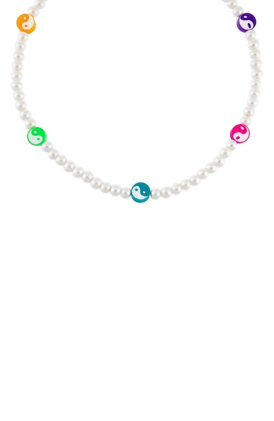 Adinas Jewels Yin Yang Imitation Pearl Beaded Necklace In Multi-color