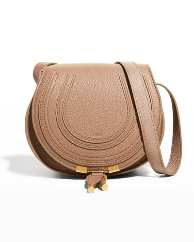 Chloé Marcie Small Saddle Crossbody Bag In Desert Taupe