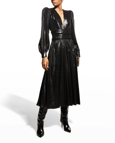 knee length dresses for ladies Pleated Lamé Midi Dress – THAHAB KW