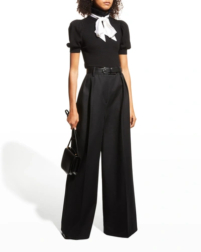 ALICE AND OLIVIA CHASE PUFF-SLEEVE RUFFLE-NECK SWEATER,PROD243930125