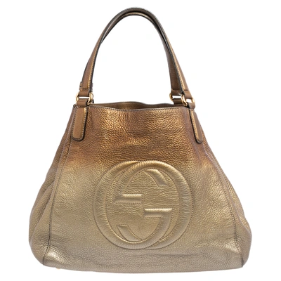 Pre-owned Gucci Gold Ombre Pebbled Leather Soho Top Handle Tote In Metallic